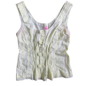 Vintage Free People Button Down Tank Top w Embroidered Buttons in Light Green